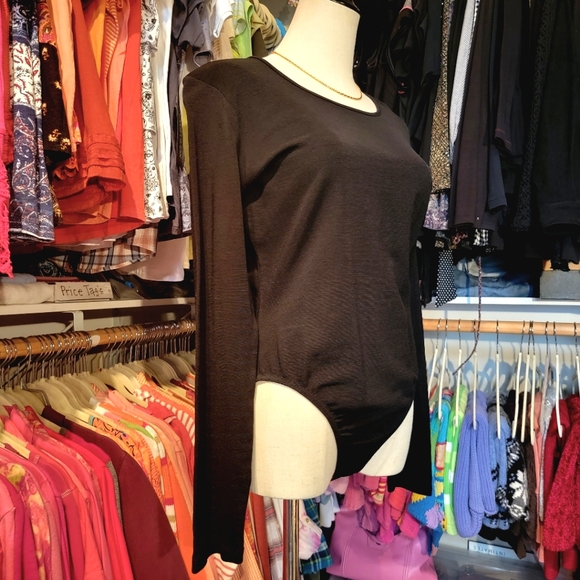 ANN TAYLOR ♡ Sweet Vintage Black Ribbed Adjustable Snaps Long Sleeve Bodysuit M - Picture 12 of 17
